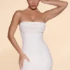 Rochie mini fără bretele cu guler cowl și ornamente Basel, culoare Ivory Rochie mini fără bretele cu guler cowl și ornamente Basel, culoare Ivory