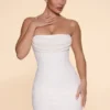 Rochie mini fără bretele cu guler cowl și ornamente Basel, culoare Ivory Rochie mini fără bretele cu guler cowl și ornamente Basel, culoare Ivory
