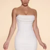 Rochie mini fără bretele cu guler cowl și ornamente Basel, culoare Ivory Rochie mini fără bretele cu guler cowl și ornamente Basel, culoare Ivory