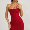 Rochie mini fără bretele, cu guler cowl și ornamente Basel, în roșu intens Rochie mini fără bretele, cu guler cowl și ornamente Basel, în roșu intens
