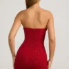 Rochie mini fără bretele, cu guler cowl și ornamente Basel, în roșu intens Rochie mini fără bretele, cu guler cowl și ornamente Basel, în roșu intens