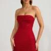 Rochie mini fără bretele, cu guler cowl și ornamente Basel, în roșu intens Rochie mini fără bretele, cu guler cowl și ornamente Basel, în roșu intens