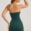 Rochie mini fără bretele, cu guler cowl și ornamente, Basel, în verde smarald Rochie mini fără bretele, cu guler cowl și ornamente, Basel, în verde smarald