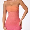 Rochie mini fără bretele cu ornamente Basel în roșu și portocaliu ombré
