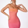 Rochie mini fără bretele cu ornamente Basel în roșu și portocaliu ombré