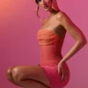 Rochie mini fără bretele cu ornamente Basel în roșu și portocaliu ombré