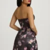 Rochie mini fără bretele, cu structură în formă de lalea, cu imprimeu floral negru Rochie mini fără bretele, cu structură în formă de lalea, cu imprimeu floral negru