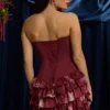 Rochie mini fără bretele, cu volane și corset, cu imprimeu floral maro Rochie mini fără bretele, cu volane și corset, cu imprimeu floral maro