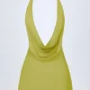 Rochie mini fără spate cu guler tip cowl Iona, verde măslin Rochie mini fără spate cu guler tip cowl Iona, verde măslin