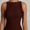 Rochie mini fără spate cu volane Iolanda, maro Rochie mini fără spate cu volane Iolanda, maro