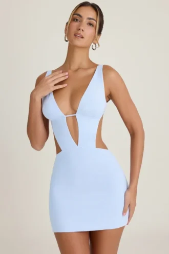 Rochie mini Gaia cu decupaje, croi în A, albastru periwinkle