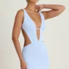 Rochie mini Gaia cu decupaje, croi în A, albastru periwinkle