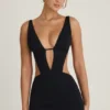 Rochie mini Gaia cu decupaje, croi în A, negru