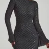 Rochie mini Grazina cu spate decupat și croi în A, cu ornamente, în negru Rochie mini Grazina cu spate decupat și croi în A, cu ornamente, în negru