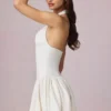 Rochie mini Haddie din modal cu broderie englezească și gât halter, în culoarea albă Rochie mini Haddie din modal cu broderie englezească și gât halter, în culoarea albă
