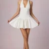 Rochie mini Haddie din modal cu broderie englezească și gât halter, în culoarea albă Rochie mini Haddie din modal cu broderie englezească și gât halter, în culoarea albă