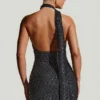 Rochie mini Henrietta cu decolteu halter și detalii de eșarfă, în culoarea neagră