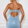 Rochie mini Hibana cu decolteu în formă de inimă și ornamente, în albastru deschis Rochie mini Hibana cu decolteu în formă de inimă și ornamente, în albastru deschis