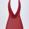 Rochie mini Iona cu guler cowl și spate decupat, în culoarea Dark Cherry Rochie mini Iona cu guler cowl și spate decupat, în culoarea Dark Cherry