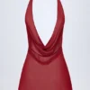 Rochie mini Iona cu guler cowl și spate decupat, în culoarea Dark Cherry Rochie mini Iona cu guler cowl și spate decupat, în culoarea Dark Cherry