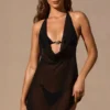 Rochie mini Iona cu guler cowl și spate decupat, în negru Rochie mini Iona cu guler cowl și spate decupat, în negru