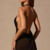 Rochie mini Iona cu guler cowl și spate decupat, în negru Rochie mini Iona cu guler cowl și spate decupat, în negru
