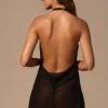 Rochie mini Iona cu guler cowl și spate decupat, în negru Rochie mini Iona cu guler cowl și spate decupat, în negru