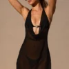 Rochie mini Iona cu guler cowl și spate decupat, în negru Rochie mini Iona cu guler cowl și spate decupat, în negru