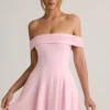 Rochie mini Jaida din modal, cu umeri decupați și croi în A, în roz pal Rochie mini Jaida din modal, cu umeri decupați și croi în A, în roz pal