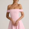 Rochie mini Jaida din modal, cu umeri decupați și croi în A, în roz pal Rochie mini Jaida din modal, cu umeri decupați și croi în A, în roz pal
