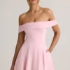 Rochie mini Jaida din modal, cu umeri decupați și croi în A, în roz pal Rochie mini Jaida din modal, cu umeri decupați și croi în A, în roz pal