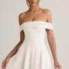 Rochie mini Jaida din modal, cu umerii goi și croi în A, în culoarea alb Rochie mini Jaida din modal, cu umerii goi și croi în A, în culoarea alb