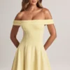 Rochie mini Jaida din modal, cu umerii goi și croi în A, în nuanța Lemon Sherbet Rochie mini Jaida din modal, cu umerii goi și croi în A, în nuanța Lemon Sherbet