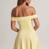 Rochie mini Jaida din modal, cu umerii goi și croi în A, în nuanța Lemon Sherbet Rochie mini Jaida din modal, cu umerii goi și croi în A, în nuanța Lemon Sherbet
