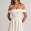 Rochie mini Jaida Modal cu umeri decupați și croi în A, cu imprimeu floral Rochie mini Jaida Modal cu umeri decupați și croi în A, cu imprimeu floral
