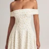 Rochie mini Jaida Modal cu umeri decupați și croi în A, cu imprimeu floral Rochie mini Jaida Modal cu umeri decupați și croi în A, cu imprimeu floral