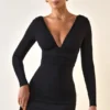 Rochie mini Jessa din modal, cu volane și decolteu adânc, în formă de A, de culoare neagră Rochie mini Jessa din modal, cu volane și decolteu adânc, în formă de A, de culoare neagră