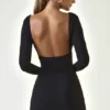 Rochie mini Jessa din modal, cu volane și decolteu adânc, în formă de A, de culoare neagră Rochie mini Jessa din modal, cu volane și decolteu adânc, în formă de A, de culoare neagră