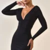 Rochie mini Jessa din modal, cu volane și decolteu adânc, în formă de A, de culoare neagră Rochie mini Jessa din modal, cu volane și decolteu adânc, în formă de A, de culoare neagră