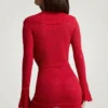 Rochie mini Jolessa cu volane din tricot pointelle, roșu stacojiu Rochie mini Jolessa cu volane din tricot pointelle, roșu stacojiu