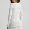 Rochie mini Jolessa din tricot pointelle cu volane, albă