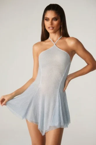 Rochie mini Juni cu dantelă și șireturi în spate, în culoarea aqua Rochie mini Juni cu dantelă și șireturi în spate, în culoarea aqua
