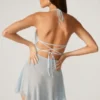 Rochie mini Juni cu dantelă și șireturi în spate, în culoarea aqua Rochie mini Juni cu dantelă și șireturi în spate, în culoarea aqua