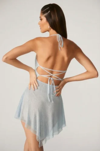 Rochie mini Juni cu dantelă și șireturi în spate, în culoarea aqua Rochie mini Juni cu dantelă și șireturi în spate, în culoarea aqua