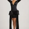Rochie mini Karelyn cu detalii cu fundițe și drapaje, în negru