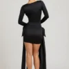 Rochie mini Karelyn cu detalii cu fundițe și drapaje, în negru