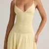 Rochie mini Kelbie din modal cu volane, croi în A, în culoarea galben crem Rochie mini Kelbie din modal cu volane, croi în A, în culoarea galben crem