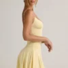 Rochie mini Kelbie din modal cu volane, croi în A, în culoarea galben crem Rochie mini Kelbie din modal cu volane, croi în A, în culoarea galben crem
