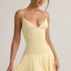 Rochie mini Kelbie din modal cu volane, croi în A, în culoarea galben crem Rochie mini Kelbie din modal cu volane, croi în A, în culoarea galben crem