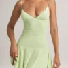 Rochie mini Kelbie din modal, cu volane, în formă de A, în verde salvie Rochie mini Kelbie din modal, cu volane, în formă de A, în verde salvie